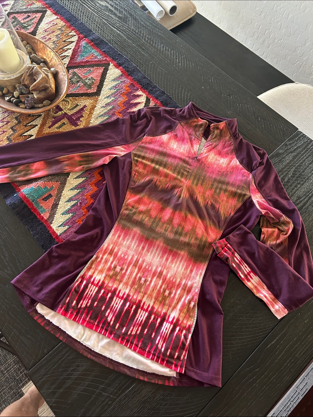 prAna Women's 1/4 Zip Pink & Purple Tie-Dye Long Sleeve Athletic Top Size Large